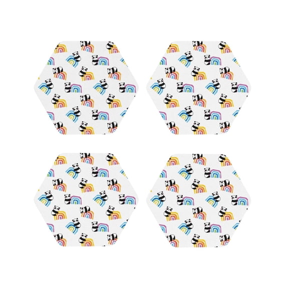 Kdxio Panda And Rainbow Funny Coasters,4 Pcs Leather Coasters,Housewarming Gifts,Protect Furniture from Water Marks Scratch and Damage