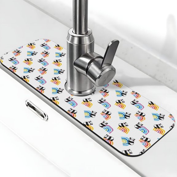Kdxio Panda And Rainbow Pattern Non-Slip Diatom Mud Faucet Drain Pad,Self Absorbent Mat for Kitchen Sink for Variety Kitchen & Bathroom Countertops