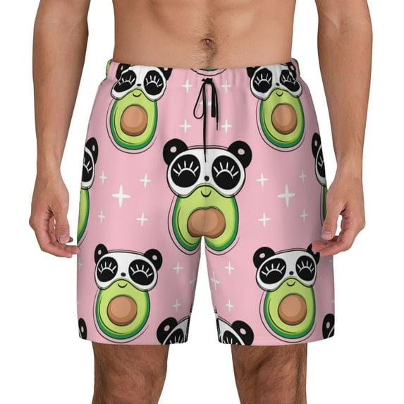 Kdxio Panda Avocado Print Men'S Swim Trunks With Compression Liner 7 Inch Inseam Quick Dry Swim Shorts