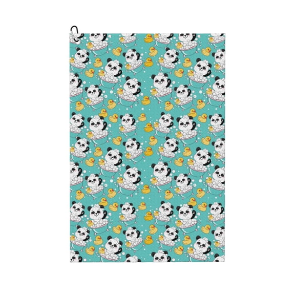 Kdxio Panda Bathing In The Bath Pattern Golf Towel (24" X 16") with Carabiner Clip - The Convenient Golf Cleaning Towel