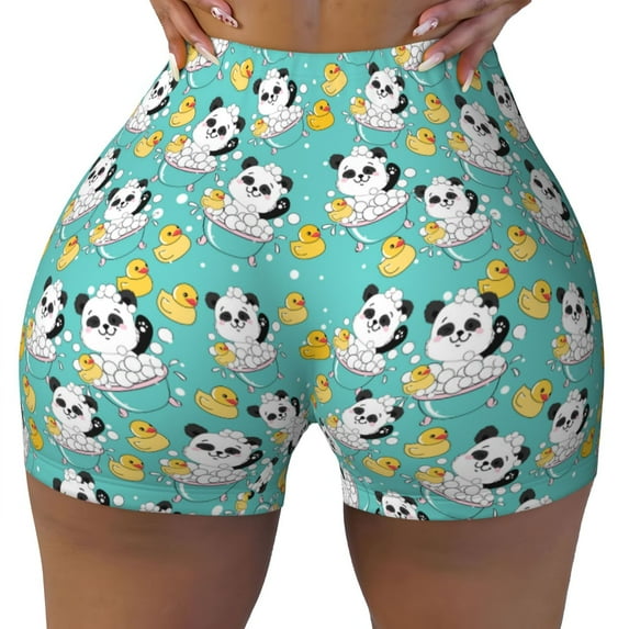 Kdxio Panda Bathing In The Bath Print Workout Shorts for Women Seamless Soft Smooth Gym Yoga Scrunch Active Shorts