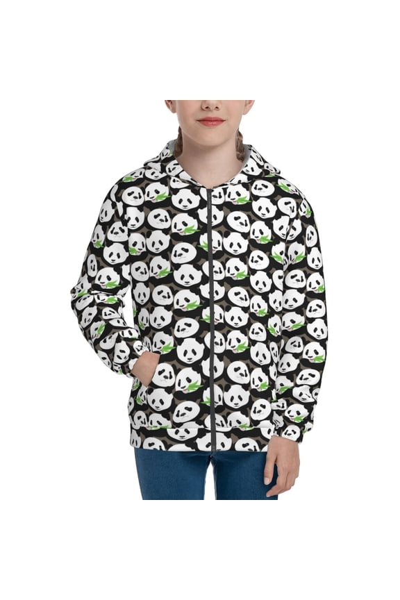 Panda Bear Pattern Kids Boys Girls Zip Up Hoodie 3D Printed Hooded Sweatshirt Hoody Coat with Pocket 7-12 Y-Medium