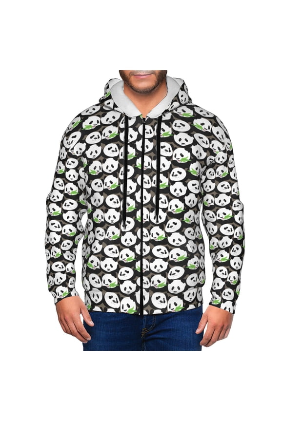 Panda Bear Print Men Hoodies Casual Hoodies for Men with Zip Pockets Full Zip Long Sleeve Sweatshirt Sports Hooded Jacket-Medium