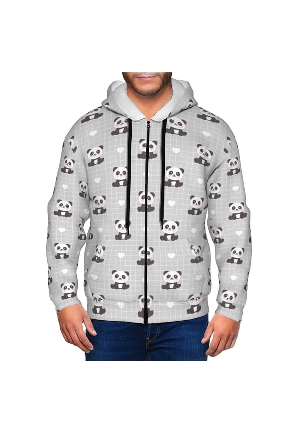 Panda Bear Print Men Hoodies Casual Hoodies for Men with Zip Pockets Full Zip Long Sleeve Sweatshirt Sports Hooded Jacket-Medium