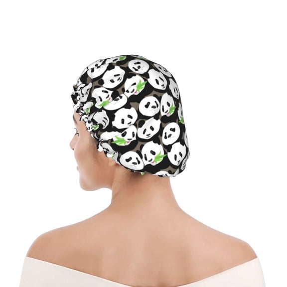 Kdxio Panda Bear Print Shower Cap for Women,Elastic and Reusable,Double Waterproof Layers Bathing Hat