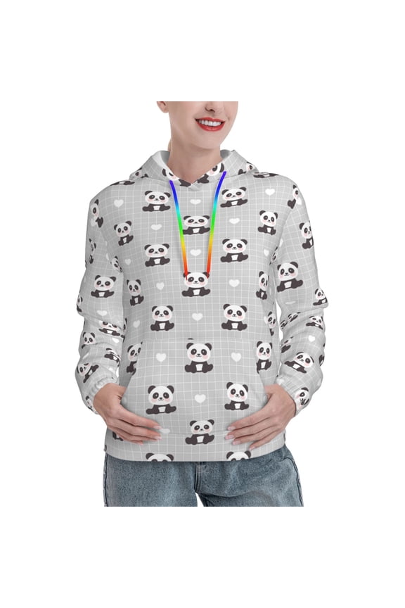 Panda Bear Print Womens Oversized Hoodies Sweatshirts Hooded Pullover Tops Sweaters Casual-Medium