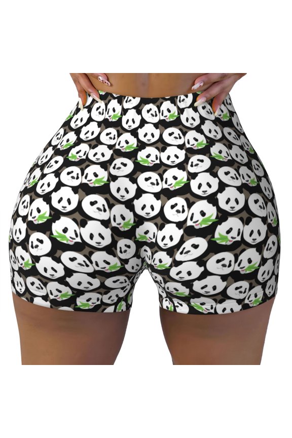 Panda Bear Print Workout Shorts for Women Seamless Soft Smooth Gym Yoga Scrunch Active Shorts