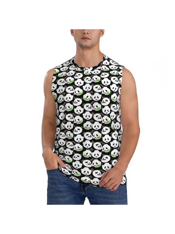 Panda Bear for Men's Muscle T-shirt,Sleeveless for Workout Running Athletic Gym Lounge Casual