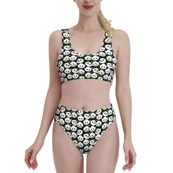 Kdxio Panda Bear for Womens High Waisted Bikini Top Sports Style Two Piece Bathing Suits