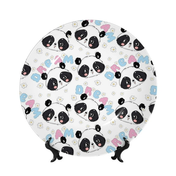 Kdxio Panda Bear1 Bone China Decorative Plate Ceramic Decorative Plate for Home Office Wall Stand Decorative Plates for Home Bedroom-7in