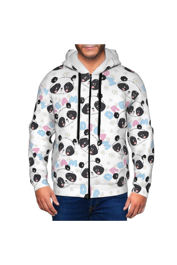 Panda Bear1 Print Men Hoodies Casual Hoodies for Men with Zip Pockets Full Zip Long Sleeve Sweatshirt Sports Hooded Jacket-X-Large