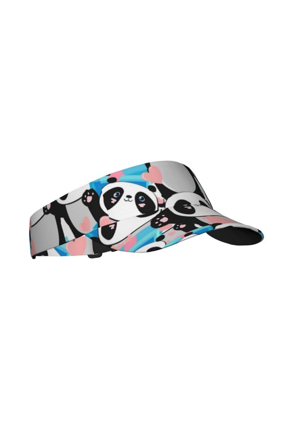 Panda Cute Hearts Print Sun Visor Hat Golf Visor Adjustable Velcro Outdoor Sports Cap for Men Women