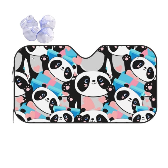 Kdxio Panda Cute Pink Hearts Print Front Windshield Sun Shade,Folding Auto Sunshade for Car Truck SUV-Medium
