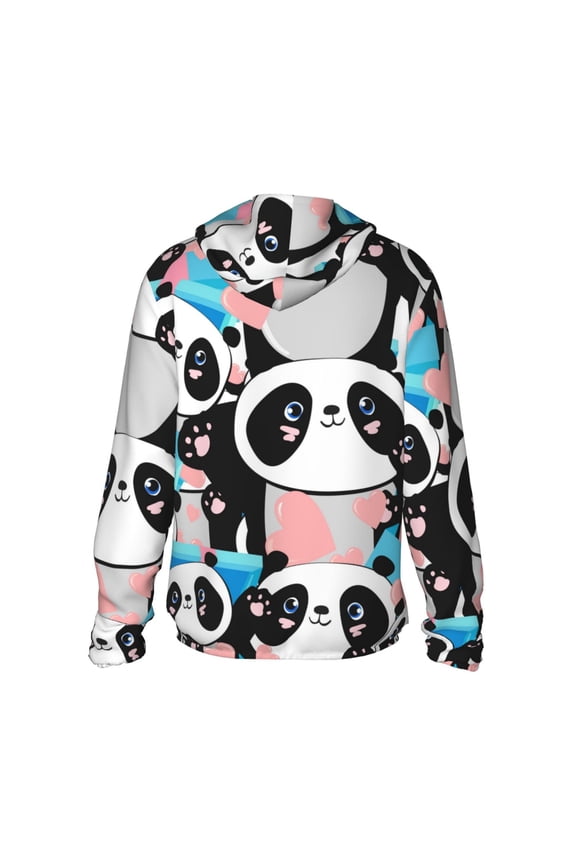Panda Cute Pink Hearts Print Women Men Sun Protection UPF 50+ Jackets Zip Up Long Sleeve Hoodie Hiking Lightweight with Pockets