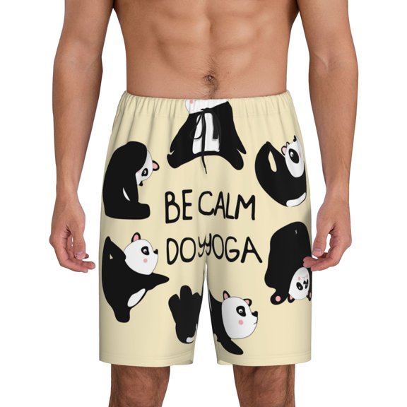 Kdxio Panda Doing Yoga Print Mens Sleep Shorts Bottoms Soft Comfy Pajama Wear Pants with Drawstring Pockets
