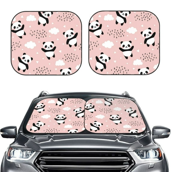 Kdxio Panda Flying In The Sky Between Clouds And Star Print 2-Piece Sun Shade Front Windshield - Foldable Car Front Window Sunshades For Most Sedans Suv Truck