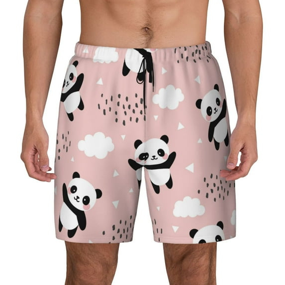 Kdxio Panda Flying In The Sky Print Men'S Swim Trunks With Compression Liner 7 Inch Inseam Quick Dry Swim Shorts