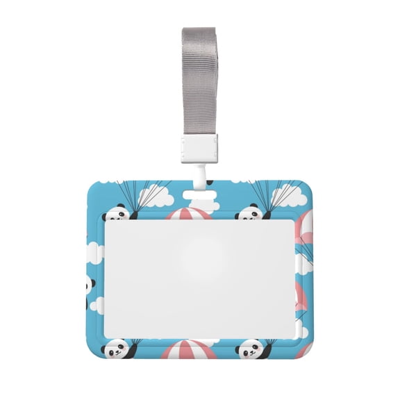 Kdxio Panda Flying in the Sky Card Badge Holder Work Badge Sleeve for Office, School, Factory, ID Credit Cards, Driver Licenses and Passes