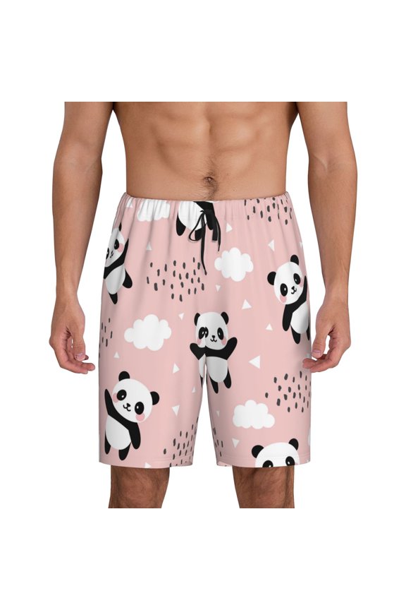 Panda Flying in the Sky Print Mens Sleep Shorts Bottoms Soft Comfy Pajama Wear Pants with Drawstring Pockets