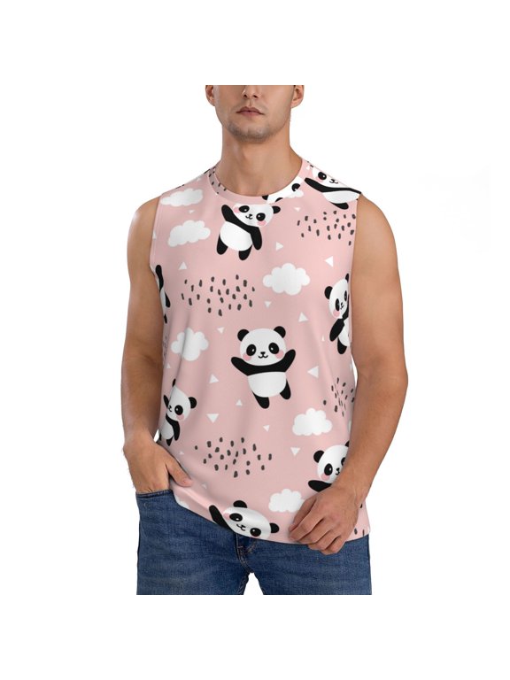 Panda Flying in the Sky for Men's Muscle T-shirt,Sleeveless for Workout Running Athletic Gym Lounge Casual