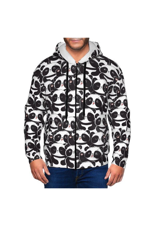 Panda Print Men Hoodies Casual Hoodies for Men with Zip Pockets Full Zip Long Sleeve Sweatshirt Sports Hooded Jacket-Medium