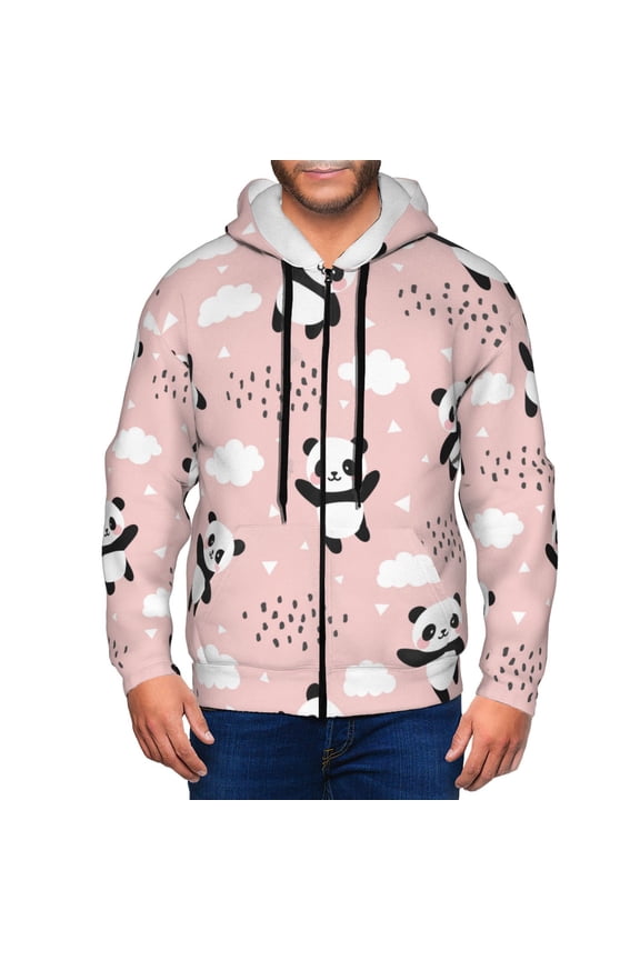 Panda Print Men Hoodies Casual Hoodies for Men with Zip Pockets Full Zip Long Sleeve Sweatshirt Sports Hooded Jacket-Small