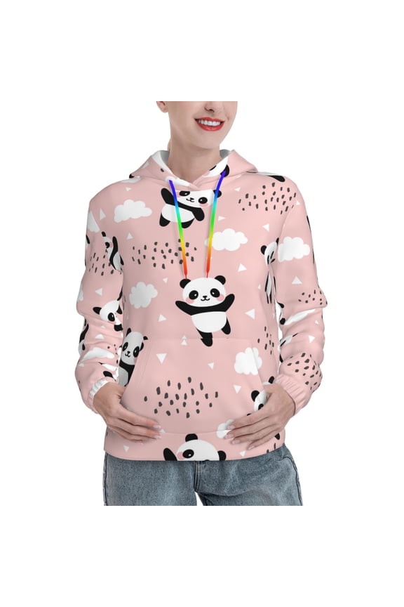 Panda Print Womens Oversized Hoodies Sweatshirts Hooded Pullover Tops Sweaters Casual-Medium