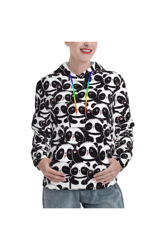 Panda Print Womens Oversized Hoodies Sweatshirts Hooded Pullover Tops Sweaters Casual-Medium