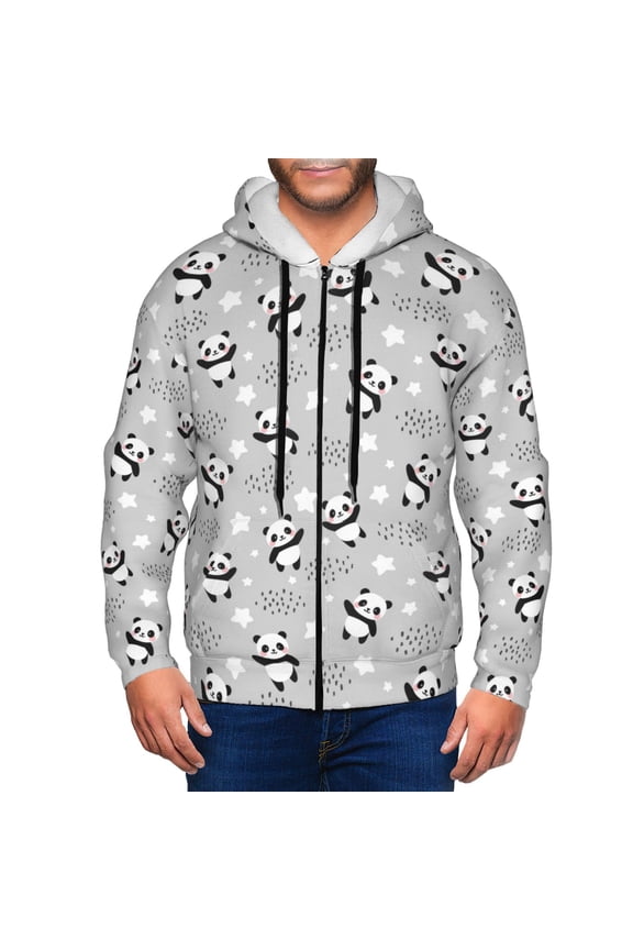 Pandas Between Clouds and Stars Print Men Hoodies Casual Hoodies for Men with Zip Pockets Full Zip Long Sleeve Sweatshirt Sports Hooded Jacket-Medium