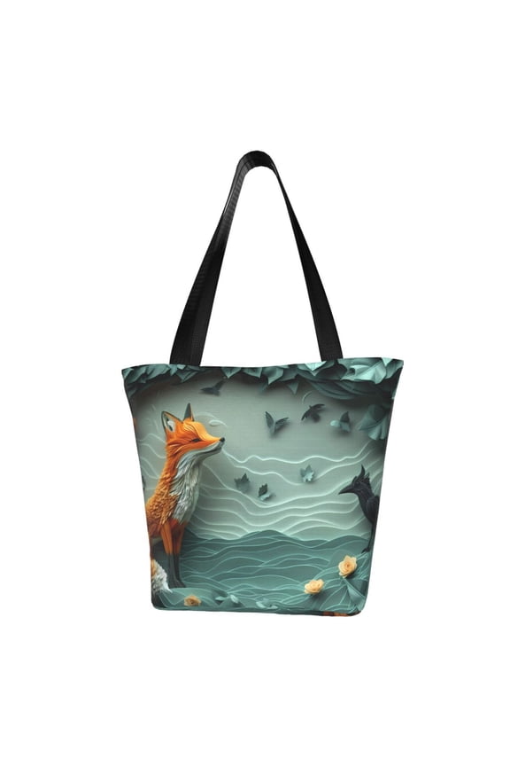 Paper Fox Crow Fantasy Women Reusable Grocery Bags Foldable Ripstop,Reusable Shopping Bags for Shopping,Gym,Gift