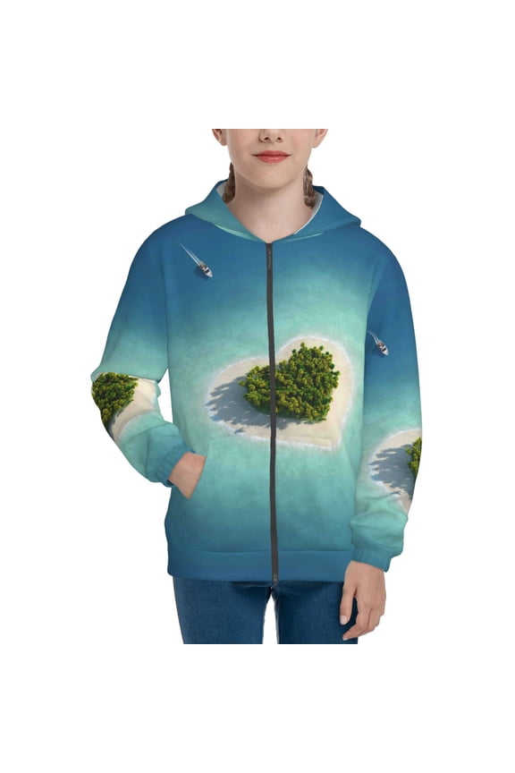 Paradise Island Pattern Kids Boys Girls Zip Up Hoodie 3D Printed Hooded Sweatshirt Hoody Coat with Pocket 7-12 Y-Medium