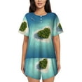 thumbnail image 1 of Kdxio Paradise Island Print Pajamas Sets for Women Short-Sleeved Pjs with Lounge Shorts Two Piece Sleepwear S-4XL, 1 of 8