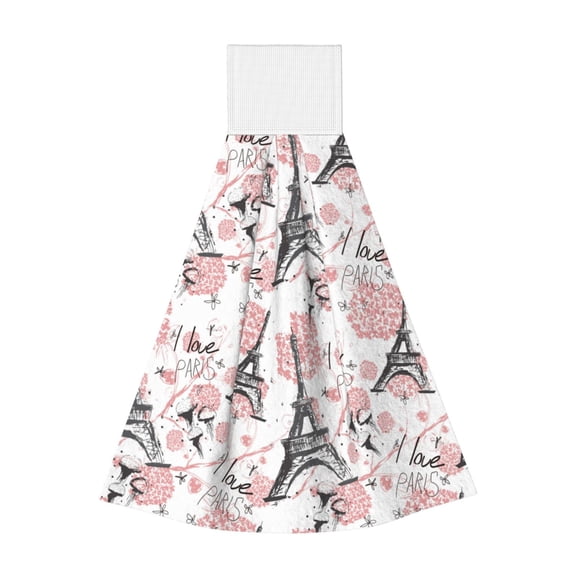 Kdxio Paris Hand Towel with Loop Hanging Towel Absorbent Tie Towels for Kitchen Tea Bar Bathroom Decor