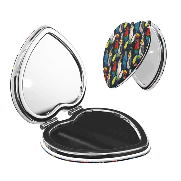 Kdxio Parrot Pocket Mirror, 1X/2X Travel Makeup Mirror 2-Sided Folding Small Mirror Portable Double-Sided Magnifying Cosmetic Mirror for Gift-Heart Shape
