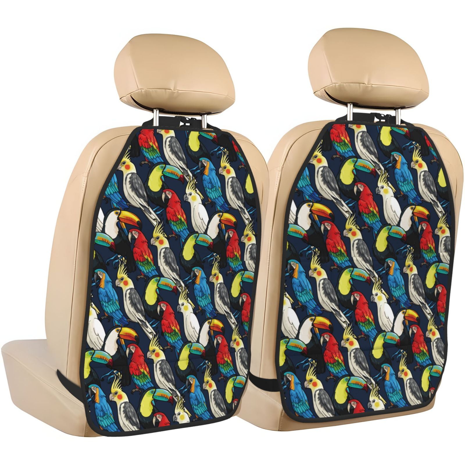 Kdxio Parrot Print 2 Pack Car Kick Mat Seat Cover Back Protector Mat with Pockets for Organizer Backseat Protector and Storage Anti Kick Pad for Vehicles