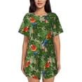 thumbnail image 1 of Kdxio Parrots And Tropical Leaves Print Pajamas Sets for Women Short-Sleeved Pjs with Lounge Shorts Two Piece Sleepwear S-4XL, 1 of 5