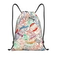 thumbnail image 1 of Kdxio Passport Stamp Print Drawstring Backpack Bag,Waterproof Draw String Back Sack, Gym Drawstring Bags Swim Bag For Unisex, 1 of 9