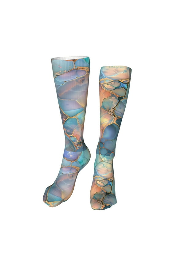 Pastel Abstract Fluid Art Funny Silky Novelty Funky Long Knee High Socks Soft 3D Print Cosplay Crazy Stockings for Men Women