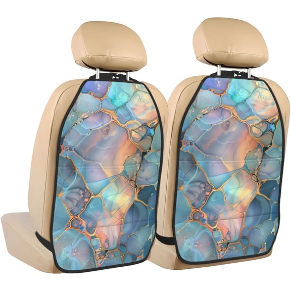 Kdxio Pastel Abstract Fluid Art Print 2 Pack Car Kick Mat Seat Cover Back Protector Mat with Pockets for Organizer Backseat Protector and Storage Anti Kick Pad for Vehicles