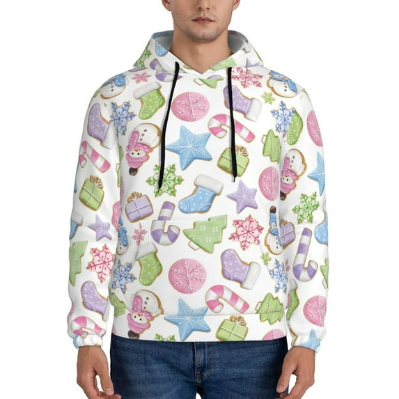 Kdxio Pastel Christmas Cookies Print Mens Casual Hooded Collar Drawstring Hoodies Pullover Sweatshirts Casual Long Sleeve Shirts-4X-Large