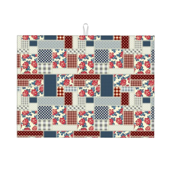 Kdxio Patchwork In Country Style for Dish Drying Mat,24*18 inch Absorbent Dish Drainer Kitchen Counter,Large Size Dish Drying Pad for Countertops,Draining Racks