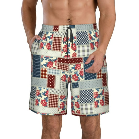 Kdxio Patchwork In Country Style Pattern Mens Casual Shorts - Drawstring Summer Beach Sports Shorts for Men