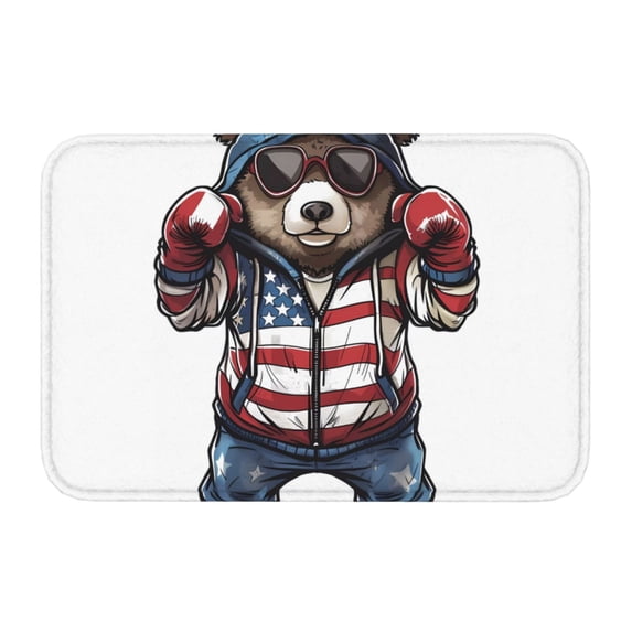 Kdxio Patriotic Boxing Bear Art,16" x 24", Non-Slip Front Door Mats,Outdoor Welcome Mat Washable