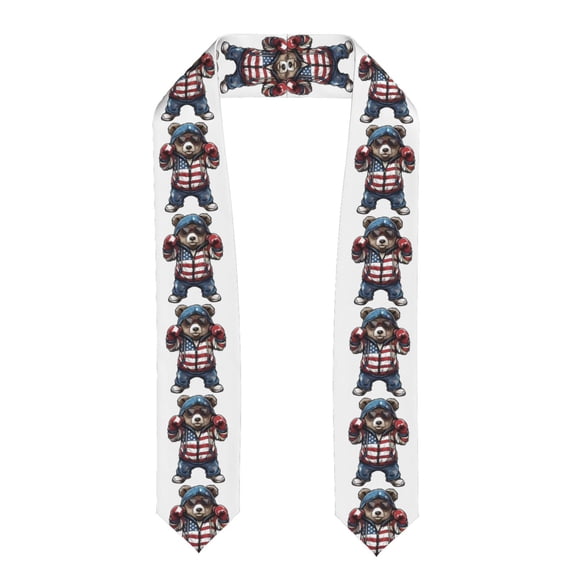 Kdxio Patriotic Boxing Bear Art Graduation Stole Class, Graduation Sash, Unisex Adult 36" Academic Commencements-Flattened