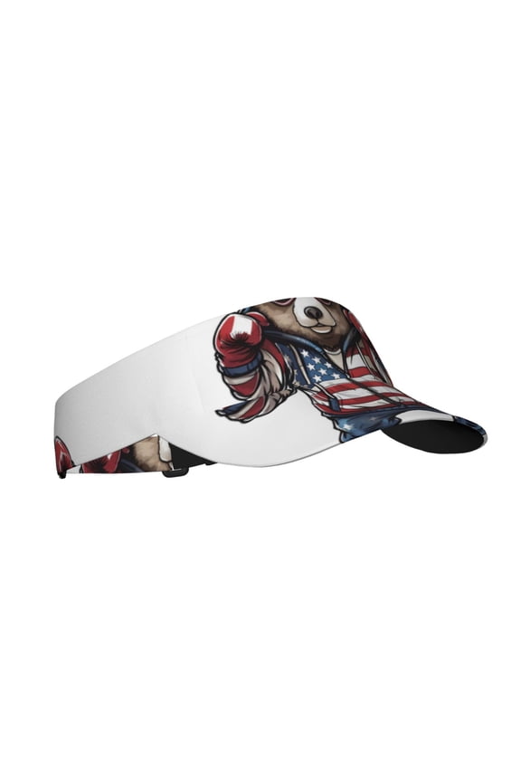 Patriotic Boxing Bear Art Print Sun Visor Hat Golf Visor Adjustable Velcro Outdoor Sports Cap for Men Women