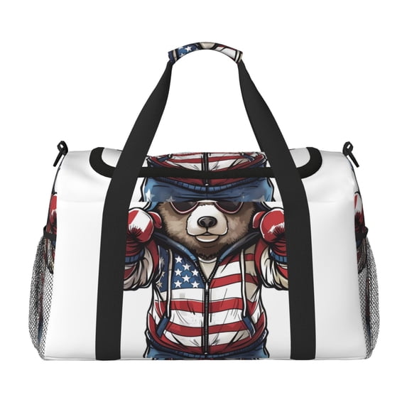 Kdxio Patriotic Boxing Bear Art Travel Duffel Bag Gym Bag Weekender Travel Bag Gym Bag for Women &Men Airplane Travel Essentials for Flying