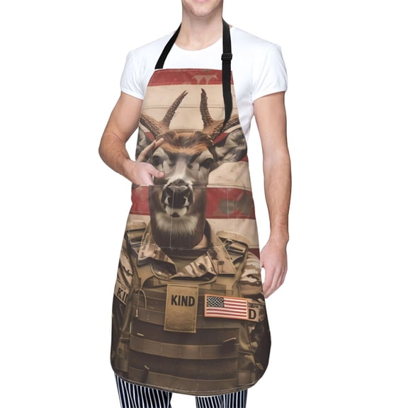 Kdxio Patriotic Deer Soldier Salute Apron with Pockets Adjustable Kitchen Aprons for Men Women Waterproof Aprons for Cooking,Drawing,Crafting, Baking Household Cleaning
