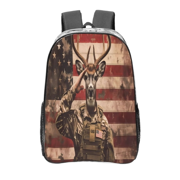 Kdxio Patriotic Deer Soldier Salute Clear Backpack, Transparent Bookbag for School for Women Men, Capacity Clear Bag for College, Travel
