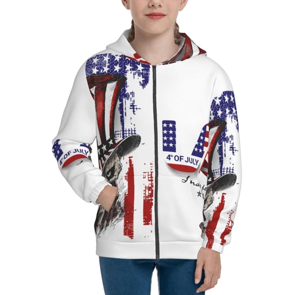 Kdxio Patriotic Skull Art Pattern Kids Boys Girls Zip Up Hoodie 3D Printed Hooded Sweatshirt Hoody Coat with Pocket 7-12 Y-Medium