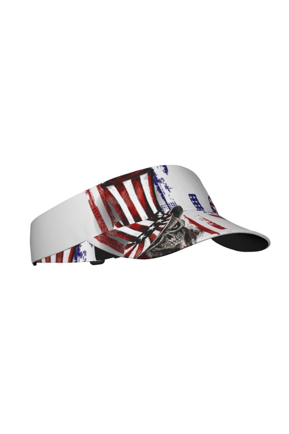 Patriotic Skull Art Print Sun Visor Hat Golf Visor Adjustable Velcro Outdoor Sports Cap for Men Women